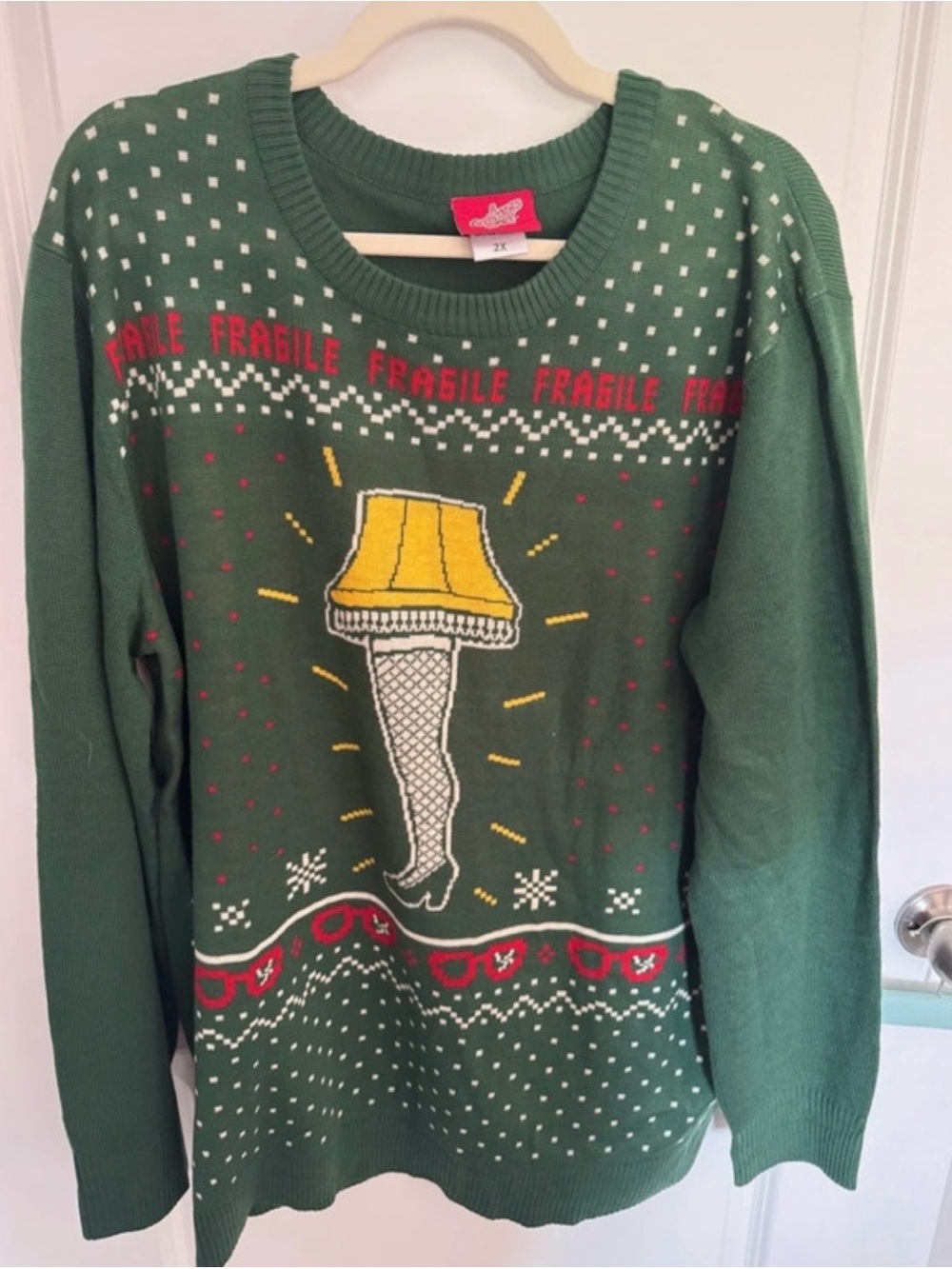 Retro A Christmas Story Leg Lamp Ugly Christmas Sweater Green 2X